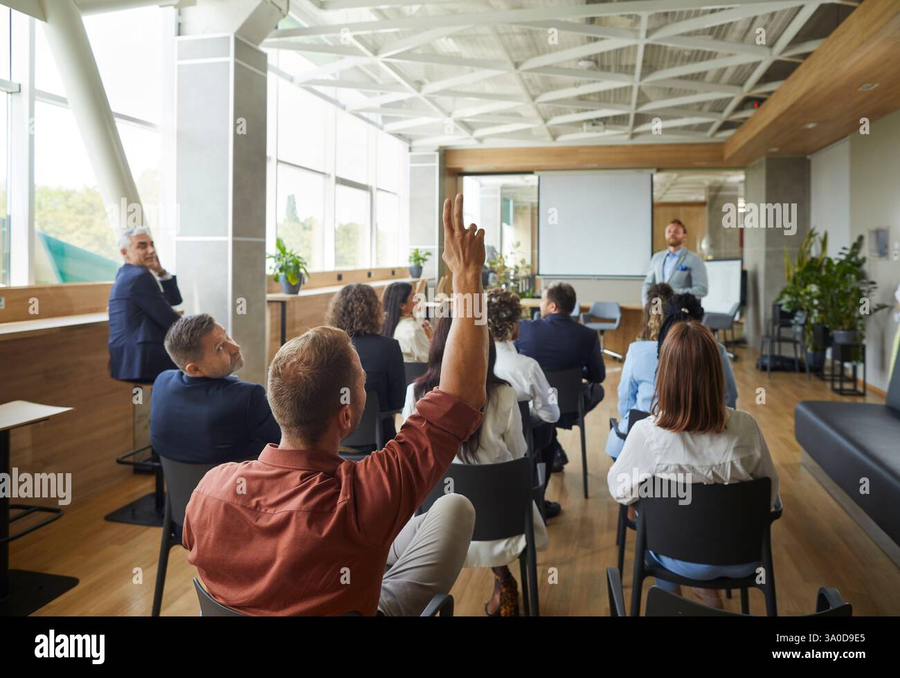 Office professional business meeting, asking, offering creative ideas