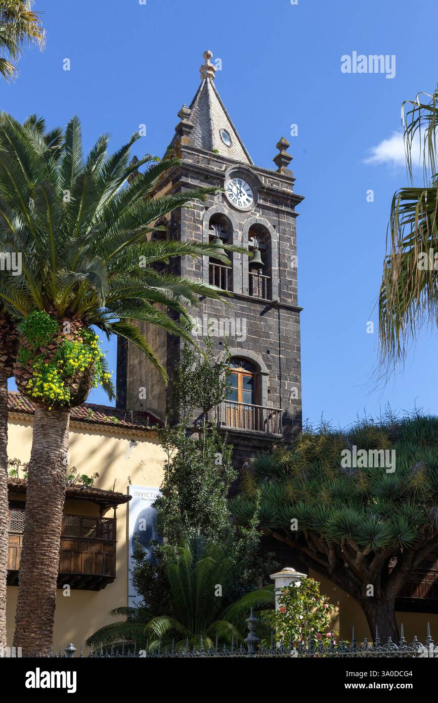 LA LAGUNA, CANARY ISLANDS - FEBRUARY 07, 2025:  Exterior view of the Bell tower of the former Convent of San Agustin Stock Photo