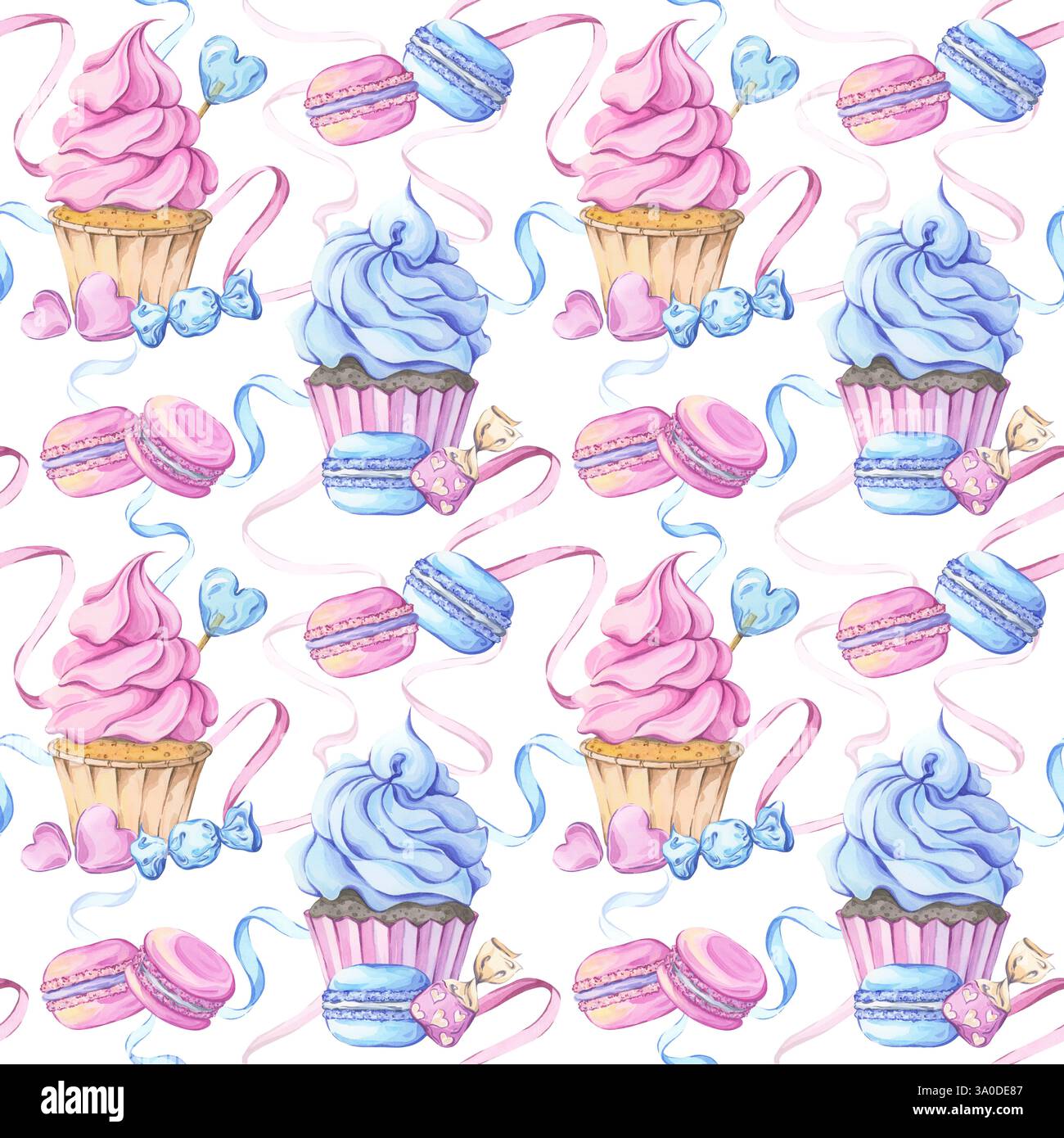 Seamless watercolor sweets pattern in blue and pink Stock Photo - Alamy