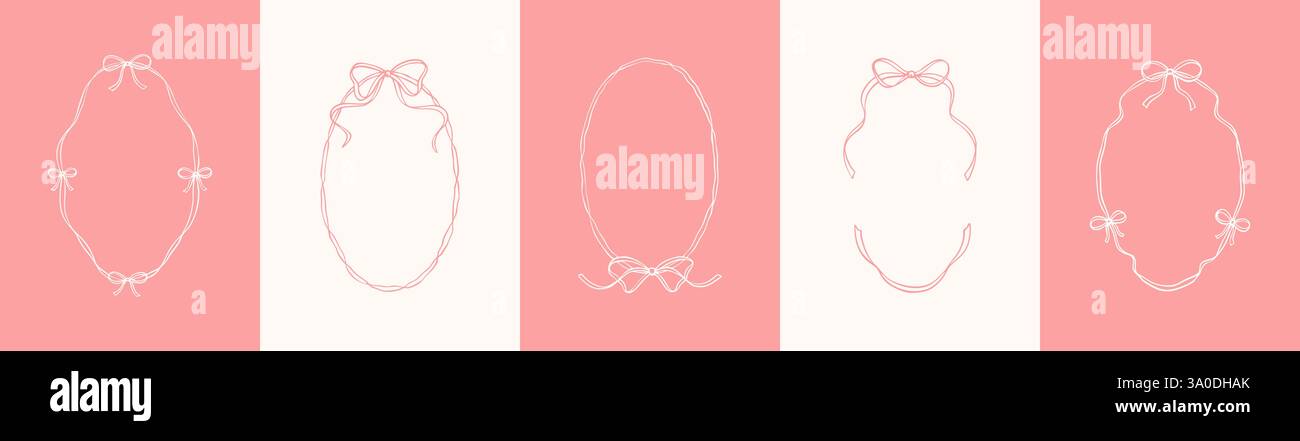 Set of oval filigree whimsical bow ribbon frames. Valentines day ...