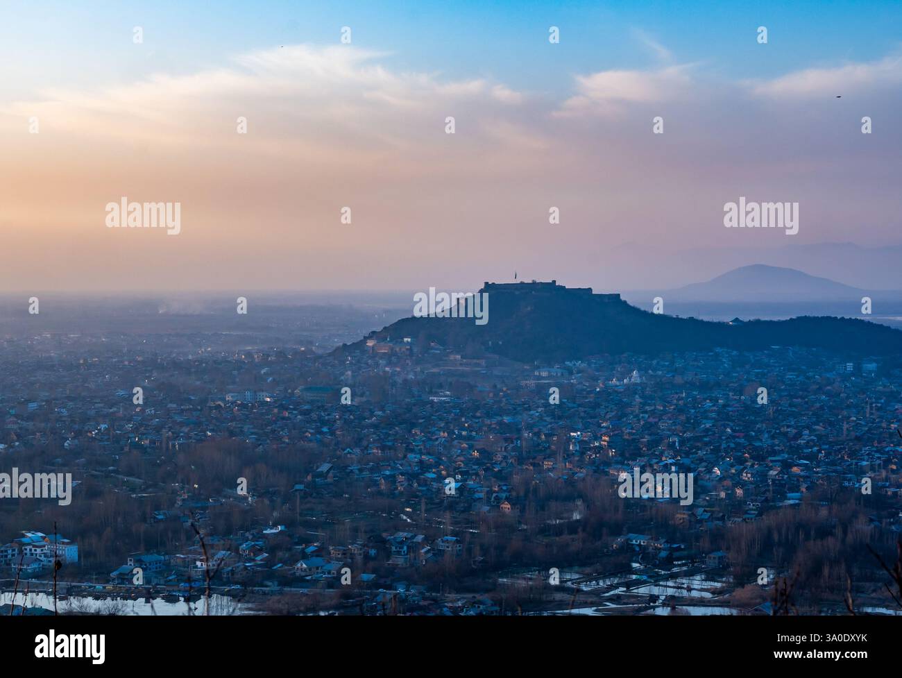The Hari Parbat Fort overlook of city Srinagar, Jammu and Kashmir, India. Stock Photo