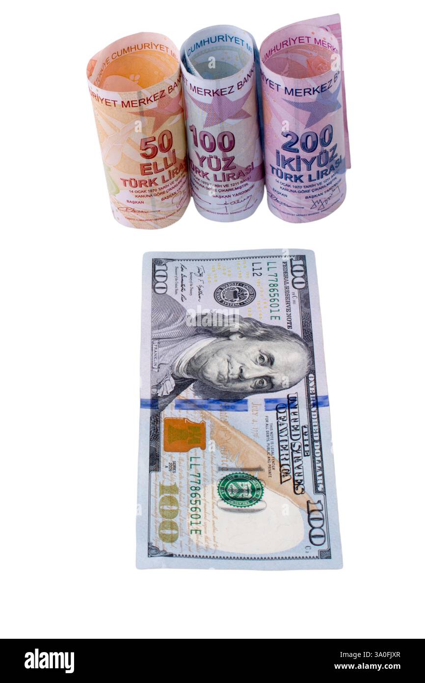 Turkish Lira and Dollars banknote. Turkish lira and American dollar