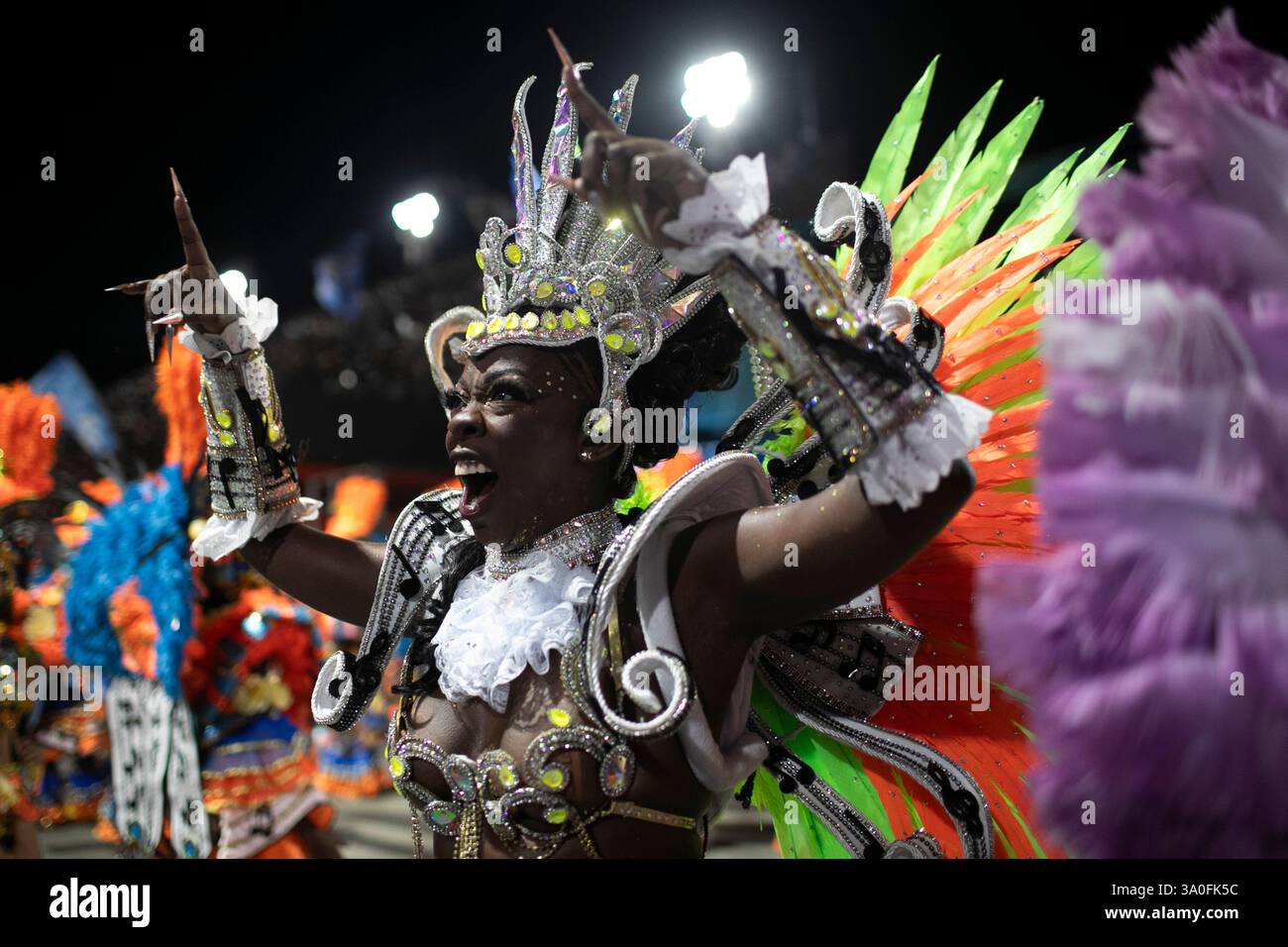 A performer from the Beija-Flor samba school dances during Carnival ...