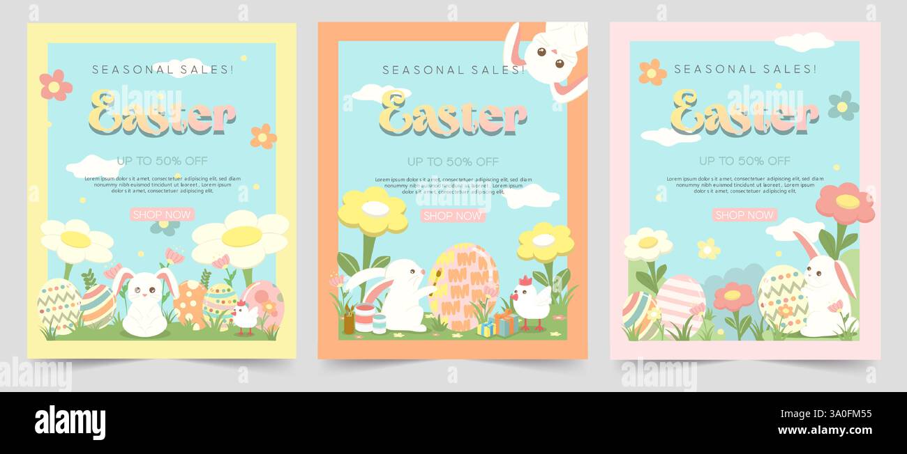Easter Bunny on Cake with Colorful Eggs in Playful Style, vector ...