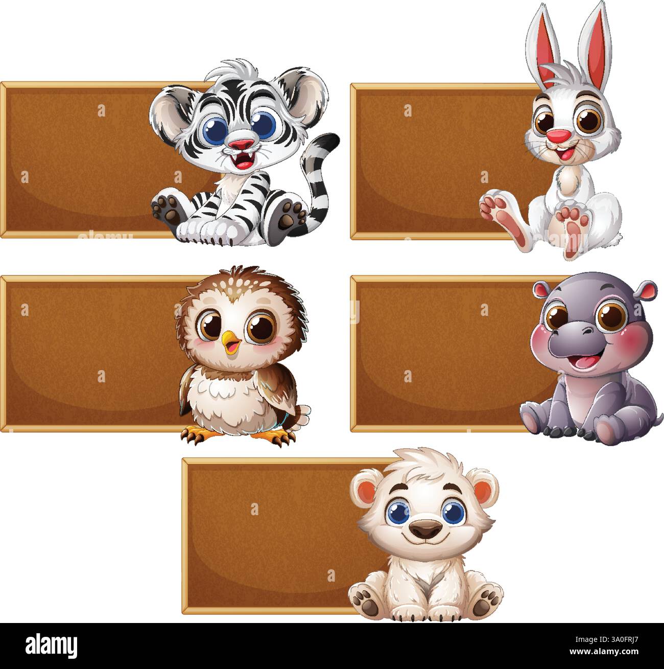 Adorable animals sitting beside blank wooden signs Stock Vector Image ...