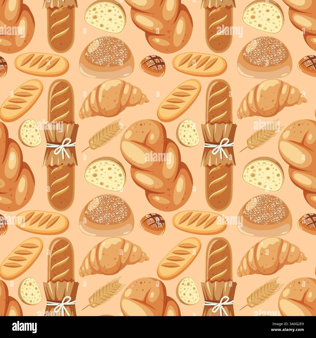 Various breads arranged in a seamless pattern Stock Vector