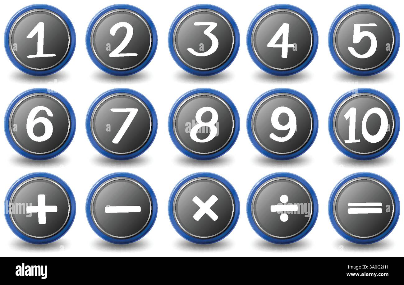 Buttons displaying numbers and basic math symbols Stock Vector Image ...