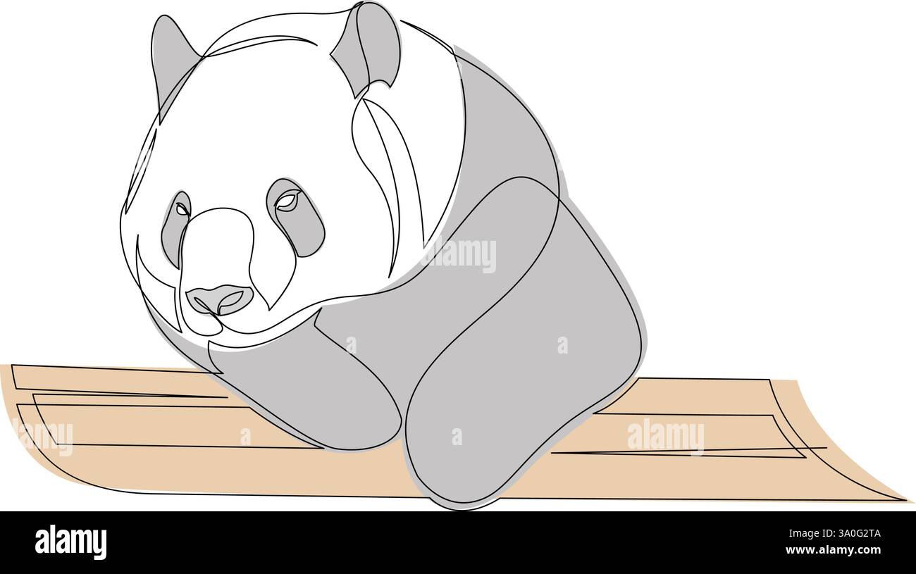 One line panda bear resting on a tree. Animal hand drawn design. Minimalism style vector illustration Stock Vector