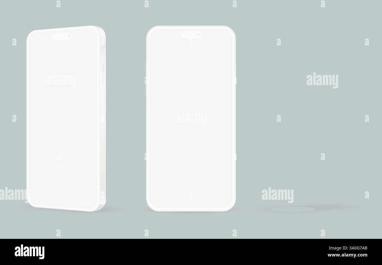 White mockup smartphone set with blank screen. Vector illustration ...