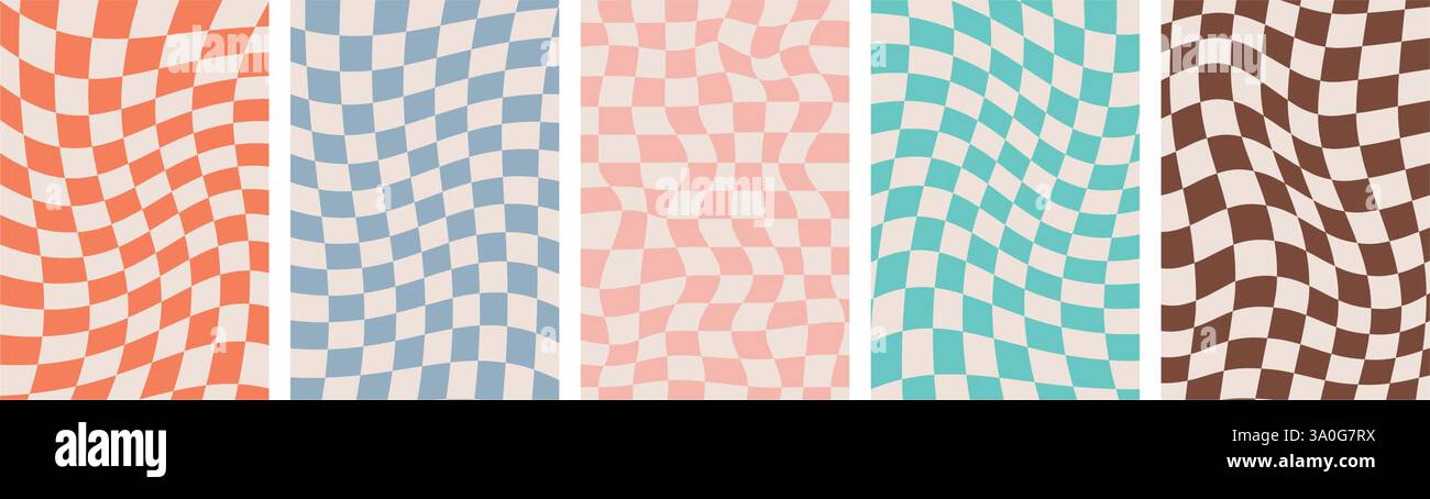 Groovy Distorted Checkered Background. Retro Twisted Trendy Waves ...