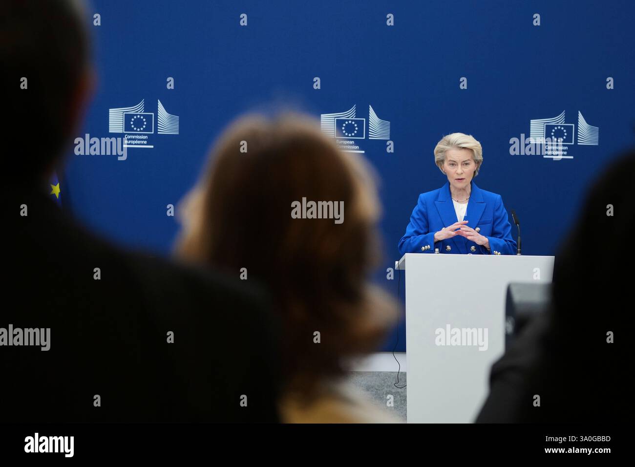 European Commission President Ursula von der Leyen speaks during a ...