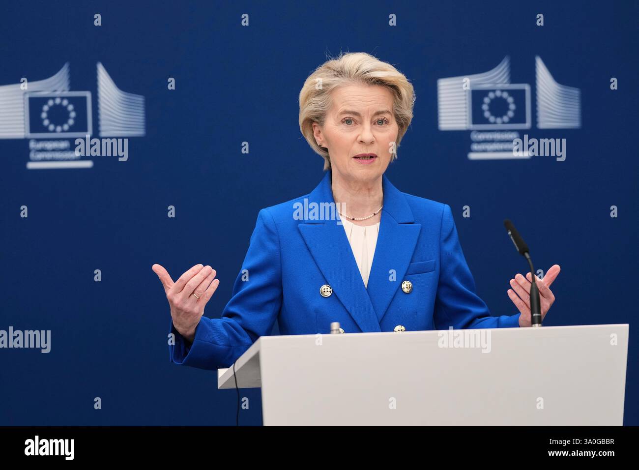 European Commission President Ursula von der Leyen speaks during a ...