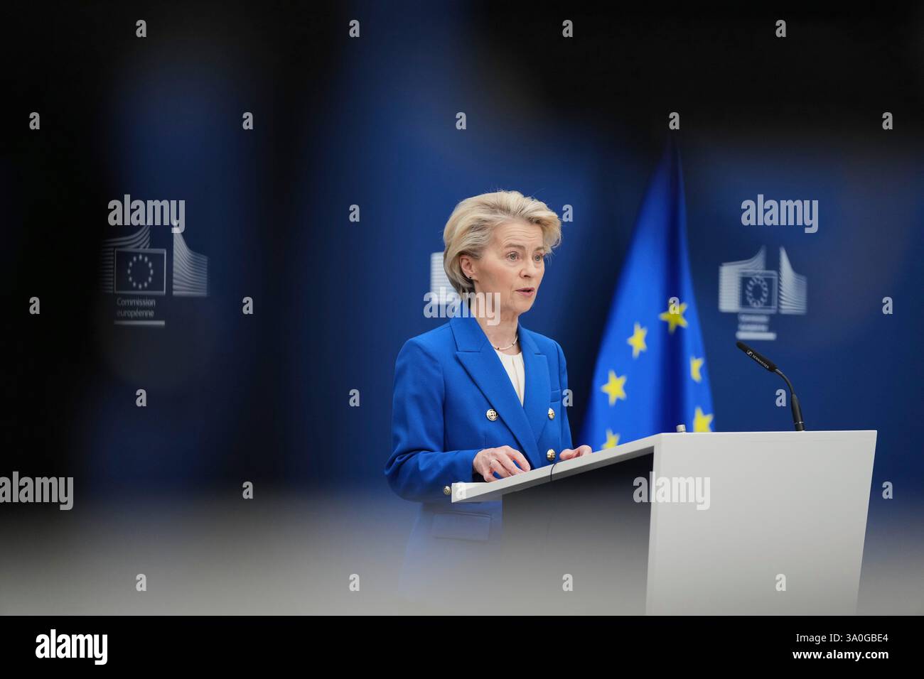 European Commission President Ursula von der Leyen speaks during a ...