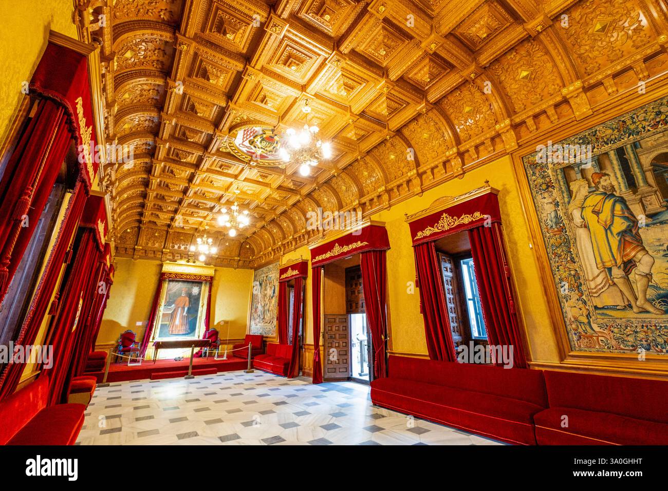 ceiling of metal coffered with the ecclesiastical coat of arms of ...