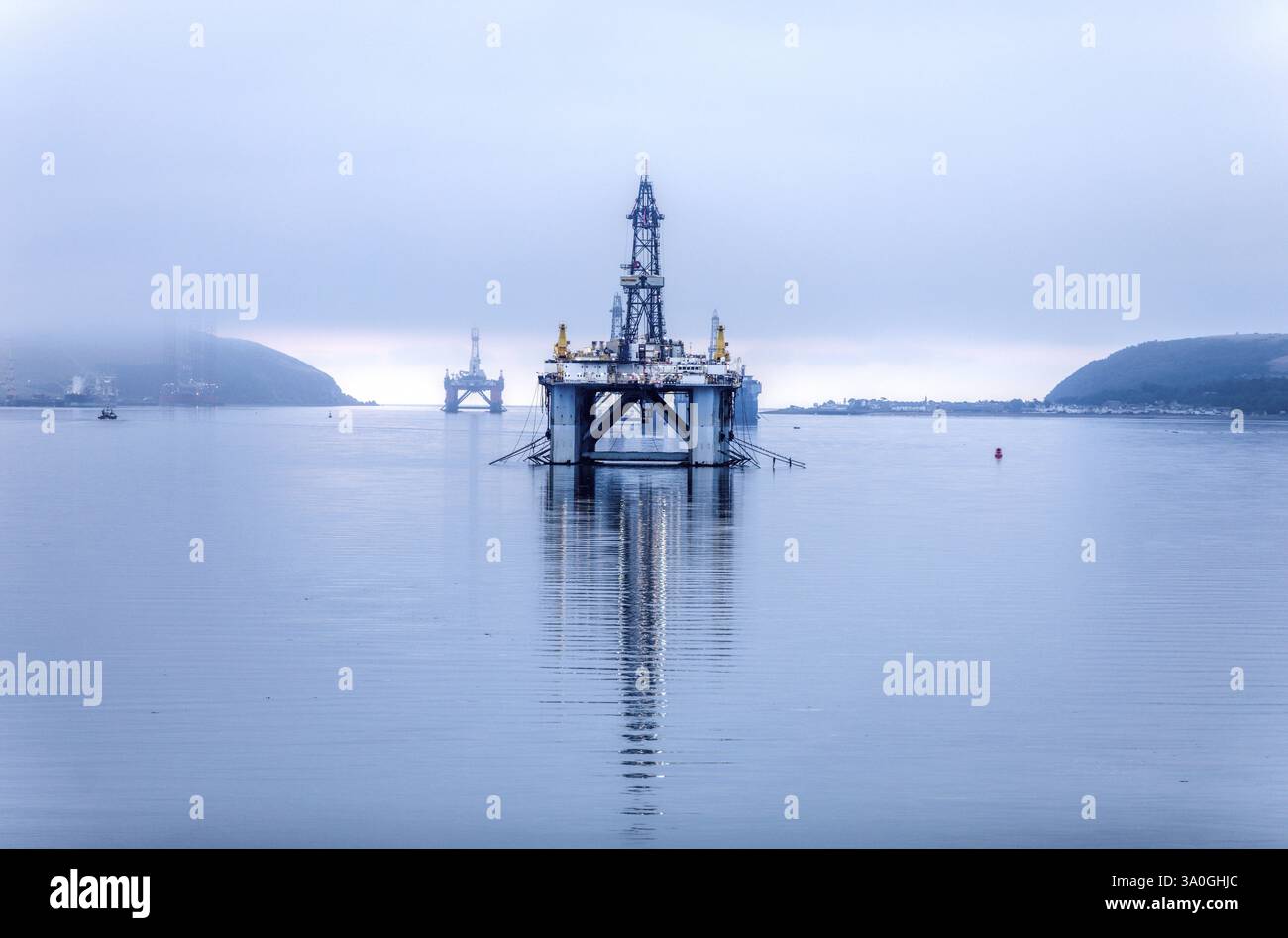 Inverness Rigs Oil drilling platform in the harbour area of Invergordon, Great Britain ...