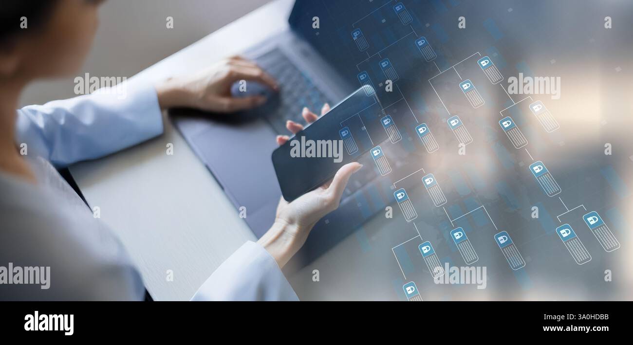 ata Encryption and Cybersecurity Technology Concept Illustrated on VIrtual Screen. Stock Photo