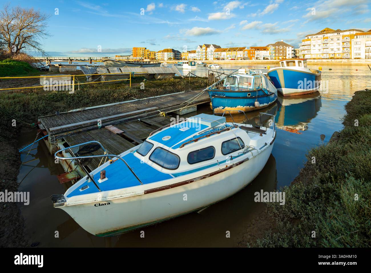 Boats moored on river Adur in Shoreham-by-Sea, West Sussex, England. Stock Photo