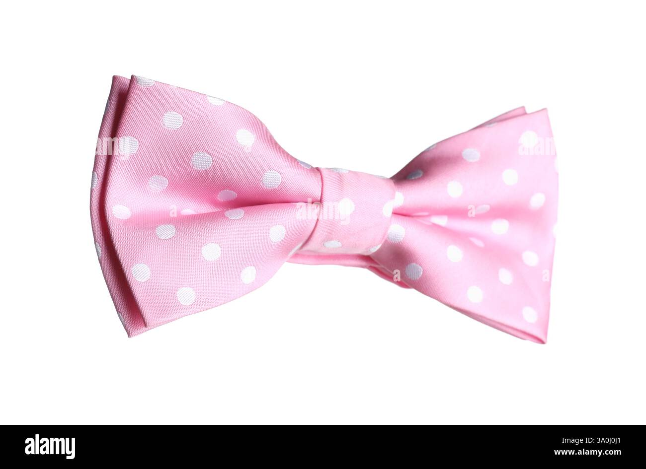 Stylish pink bow tie with polka dot pattern isolated on white Stock Photo