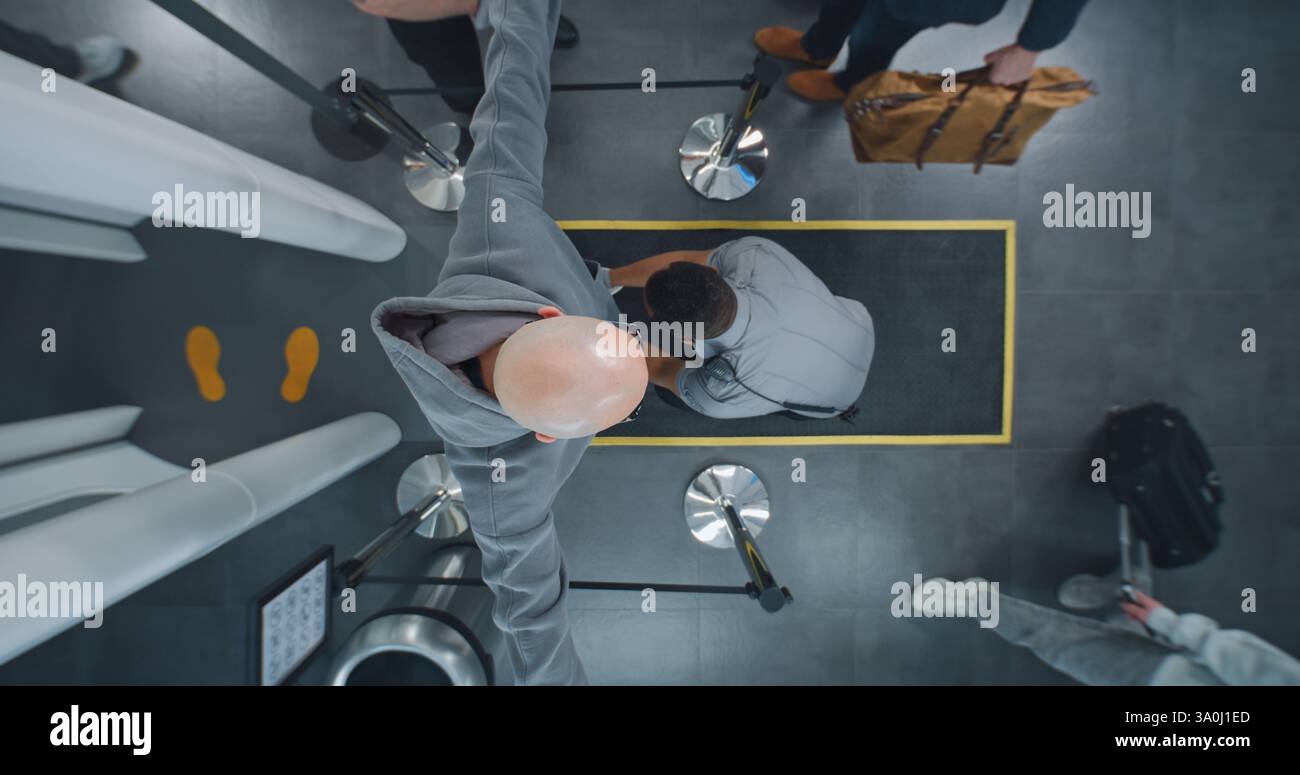 TSA Screening Procedures: Diverse People Walking Through X-ray Metal ...