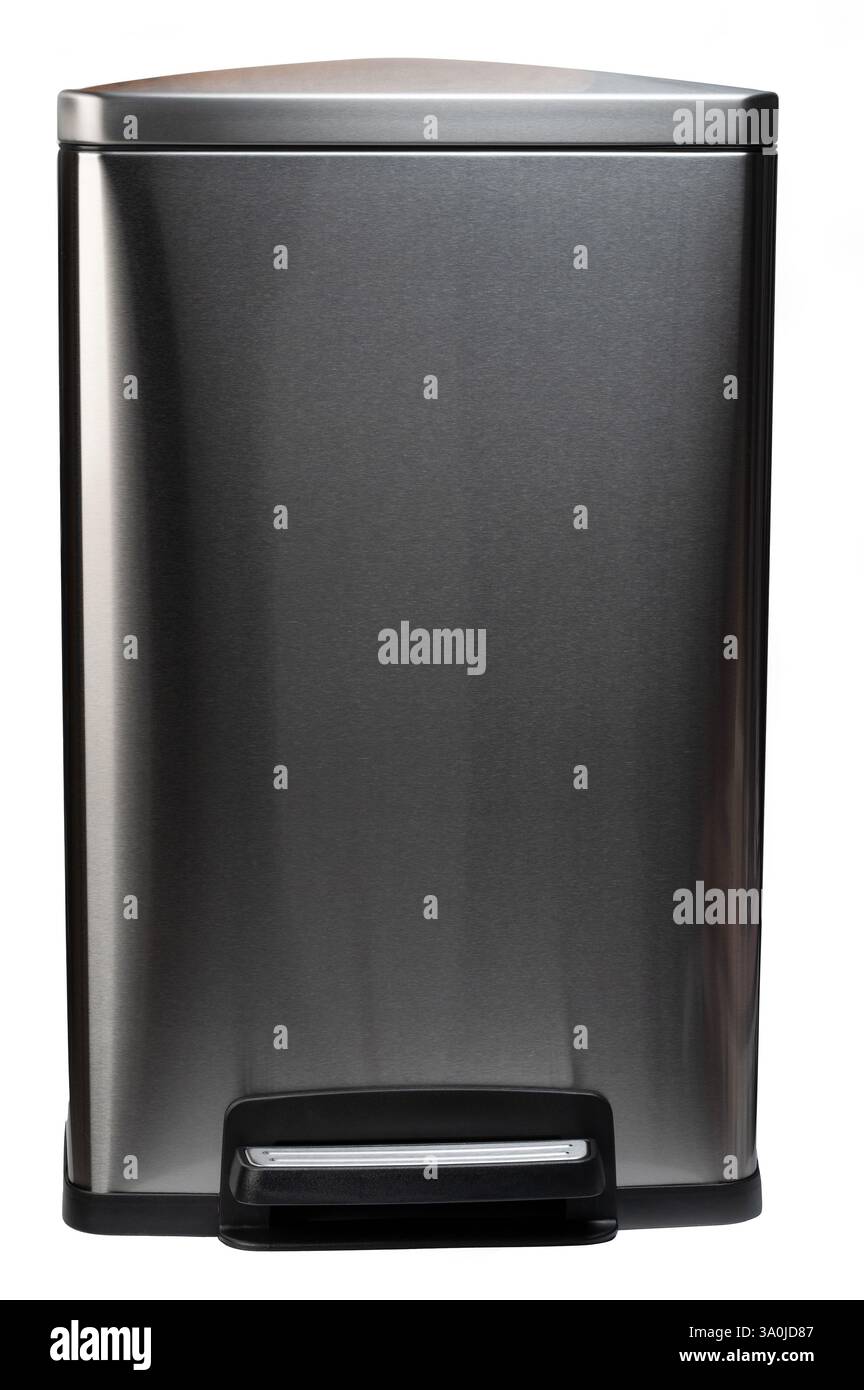Front view of metal garbage bin with pedal isolated Stock Photo