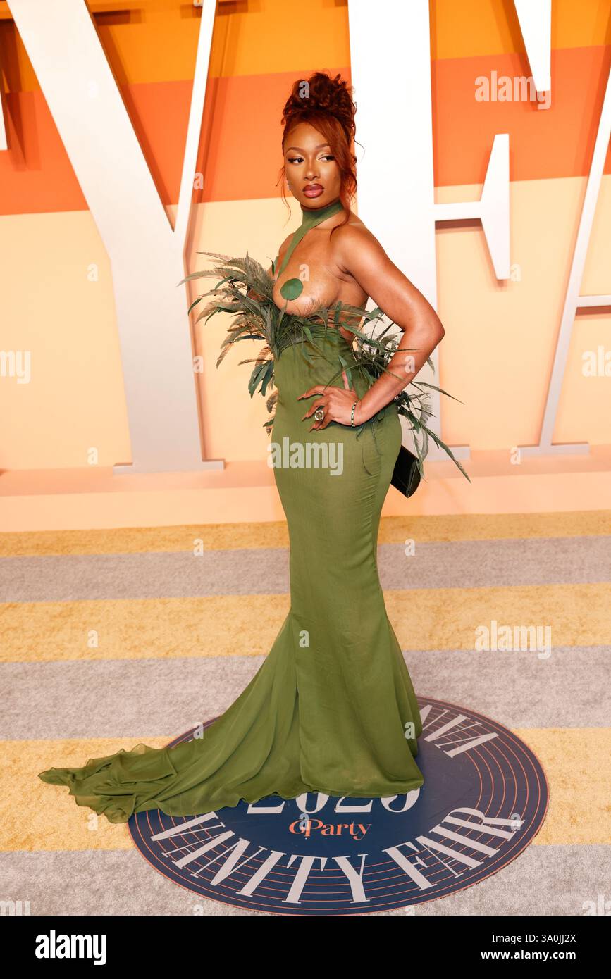 Megan Thee Stallion attending the Vanity Fair Oscar Party held at the Wallis Annenberg Center for the Performing Arts in Beverly Hills, Los Angeles, California, USA. Picture date: Sunday March 12, 2023 Megan Thee Stallion attending the Vanity Fair Oscar Party held at the Wallis Annenberg Center for the Performing Arts in Beverly Hills, Los Angeles, California, USA. Picture date: Sunday March 12, 2023