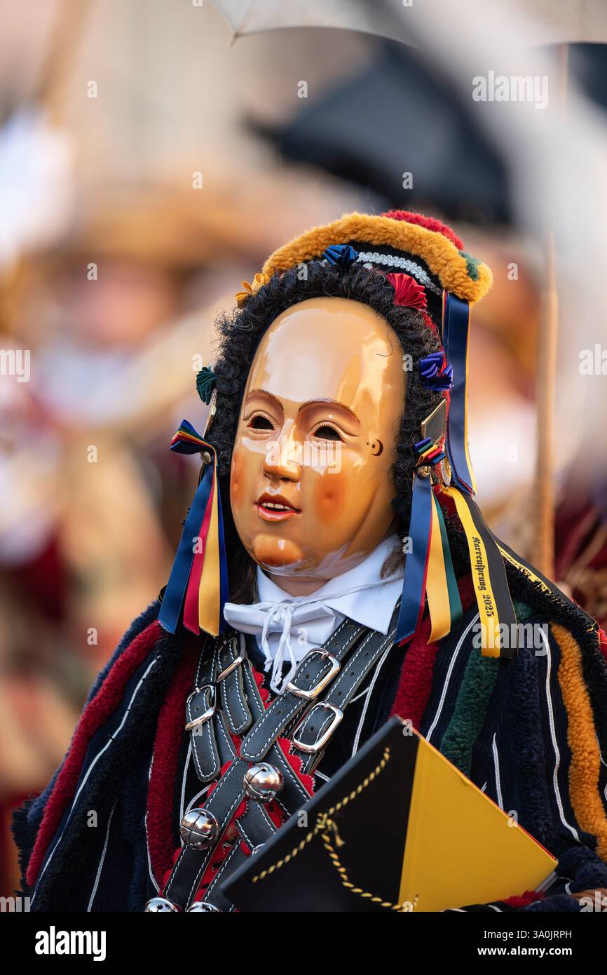 Rottweil, Germany. 04th Mar, 2025. A fringed dress, a Rottweiler jester ...