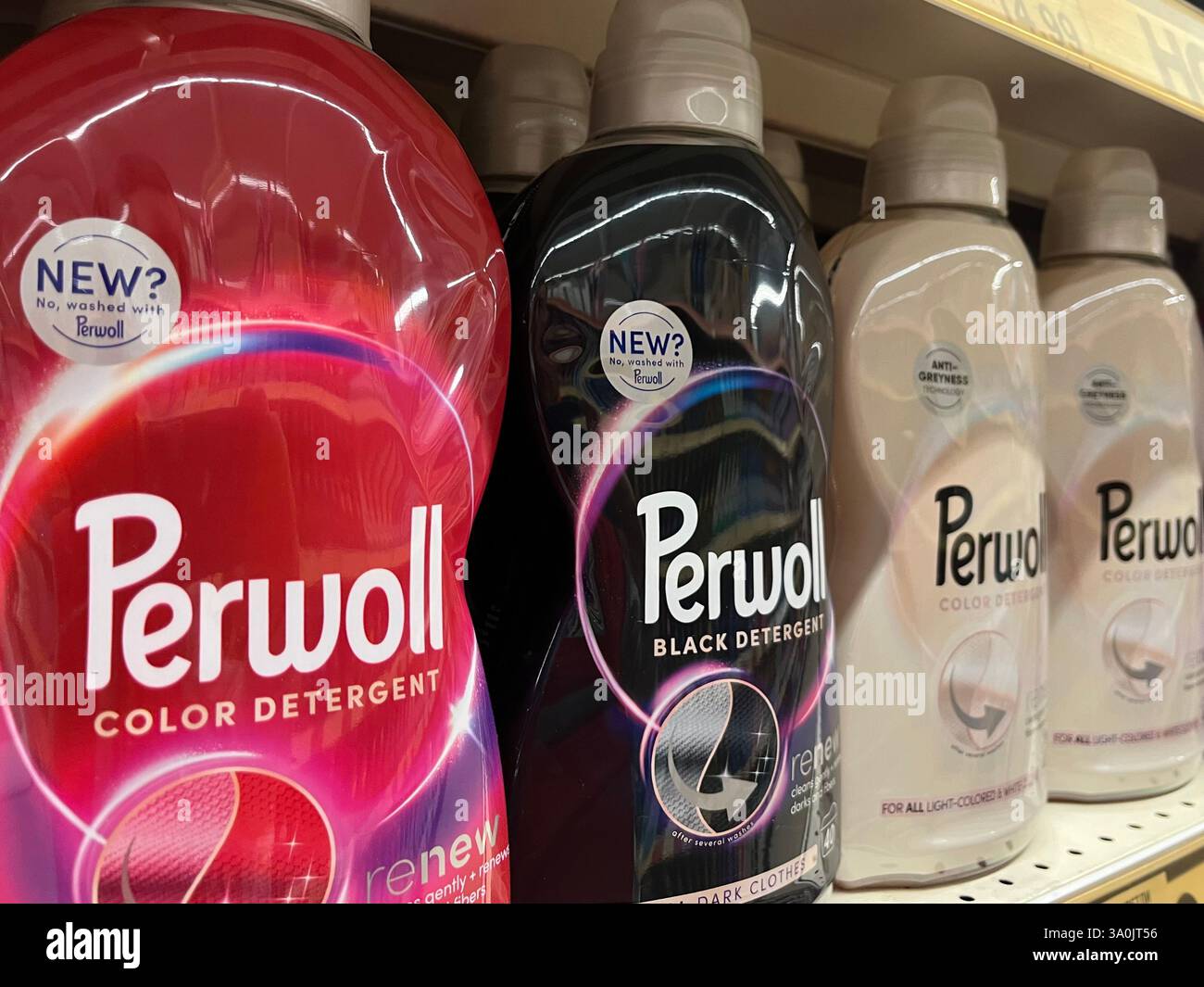 Perwoll detergent, Perwoll washing liquid, shopping, consumerism, supermarket shelf, washing products, washing liquid, packaging, Liquid detergents - Smartphone Captured Stock Image