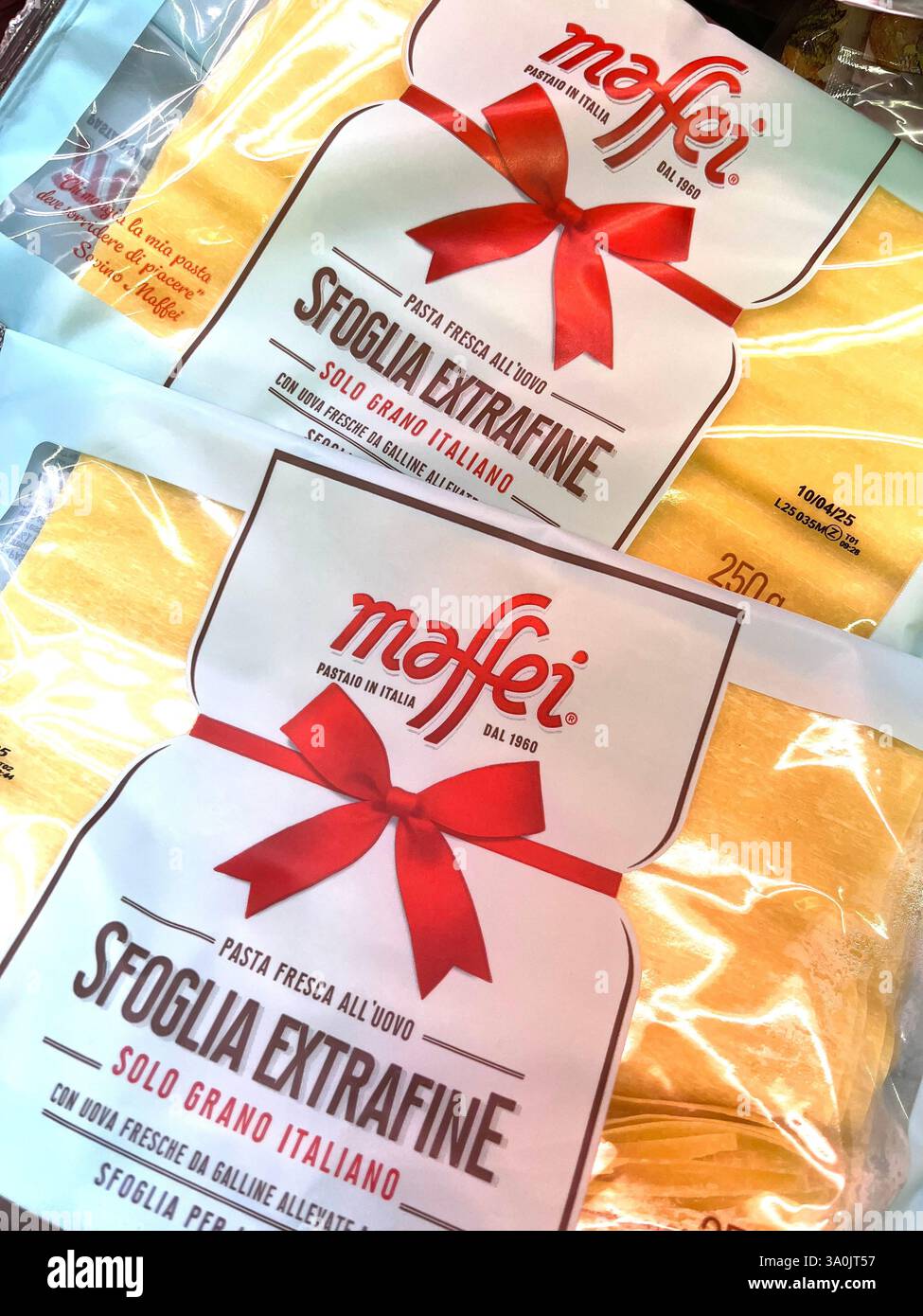 Maffei, Sfoglia Extrafine, premium fresh egg pasta sheets, Italian produce, fresh pasta, Authentic Italian lasagna sheets, Premium quality pasta - Smartphone Captured Stock Image