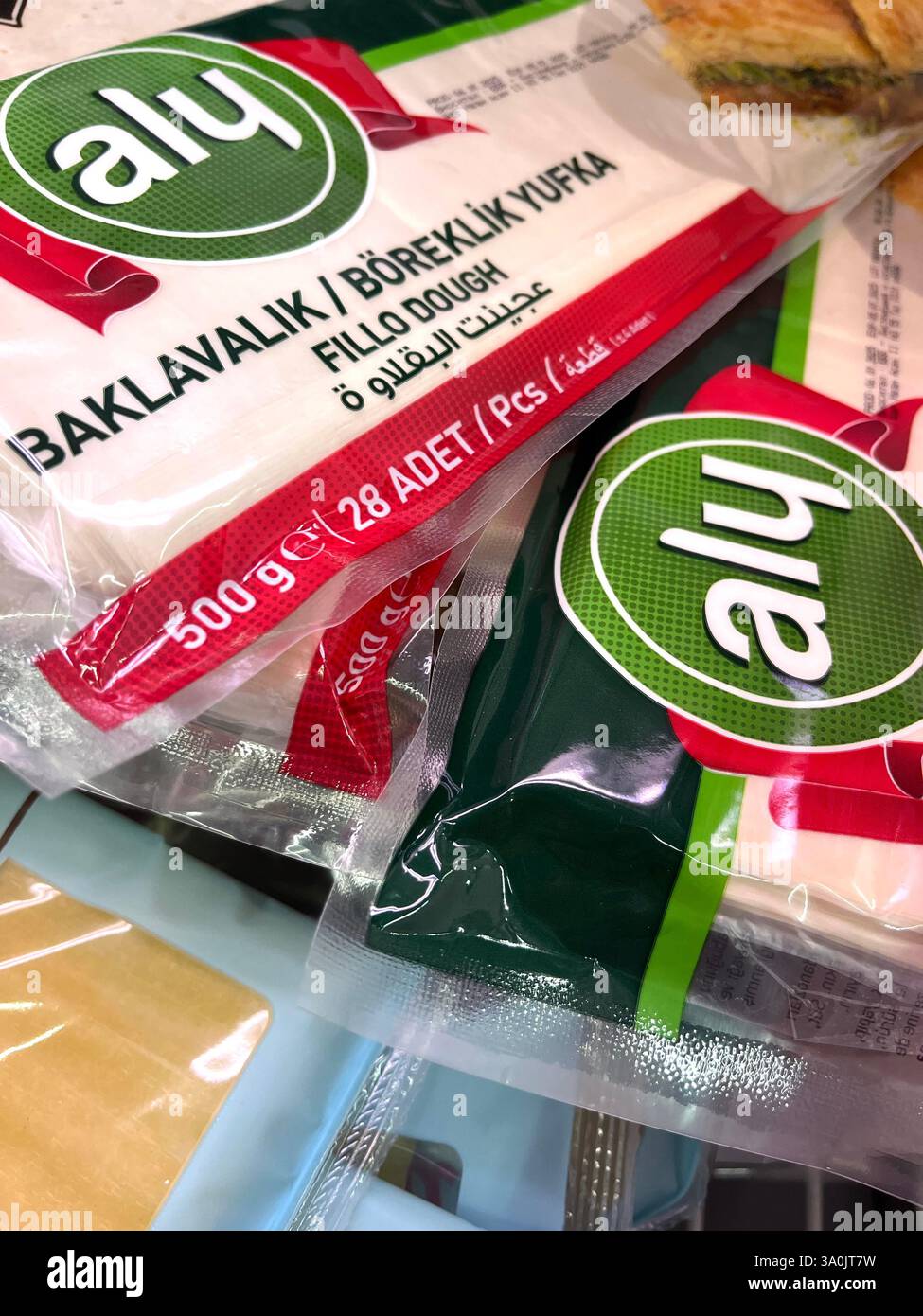 Aly, Turkish, Turkey, chilled pastry, baklava and börek, filo dough, Mixyway Aly Phyllo Dough, Aly filo dough, Pre-cut filo dough, Yufka dough sheets - Smartphone Captured Stock Image