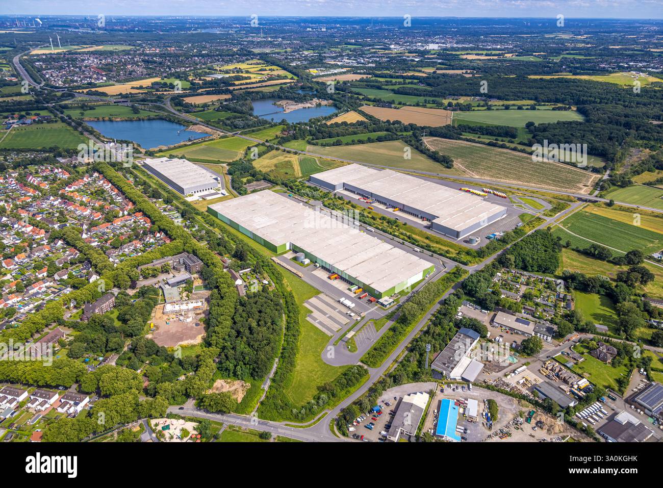Aerial view, duisport logport IV, logistics industrial estate, e-commerce company Chal-Tec Fulfillment GmbH, Poco Logistik Zentrum, Norddeutschlandstr Stock Photo