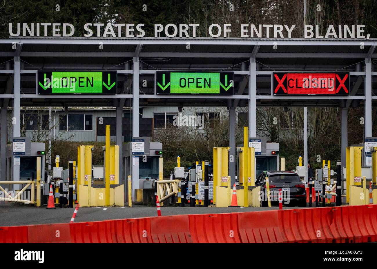 A car waits at the United States and Canada border in Surrey B.C., on
