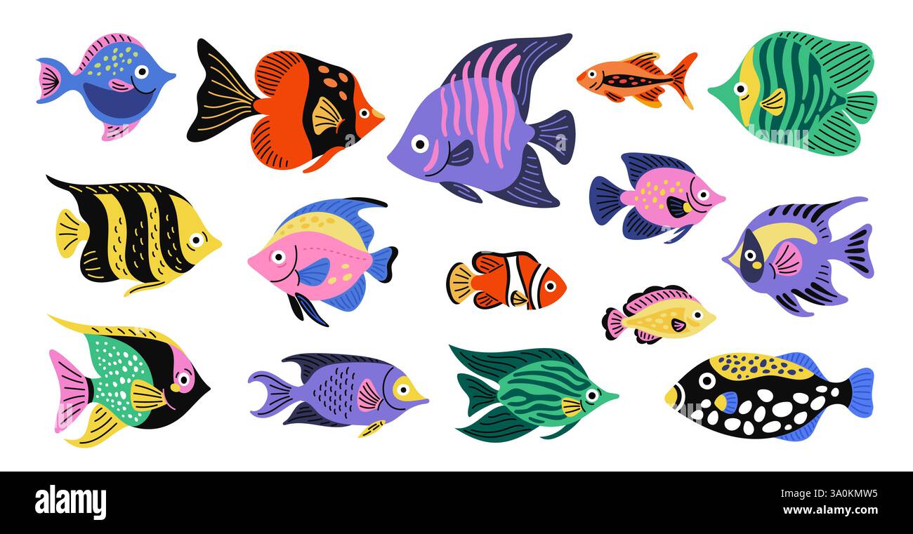 Cartoon exotic fish. Tropical ocean wildlife. Underwater color ...