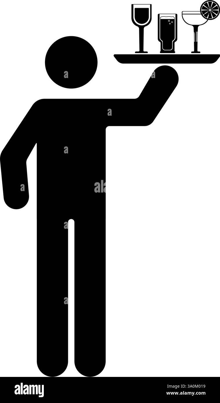 Waiter carrying a tray of drinks pictogram icon illustration Stock ...