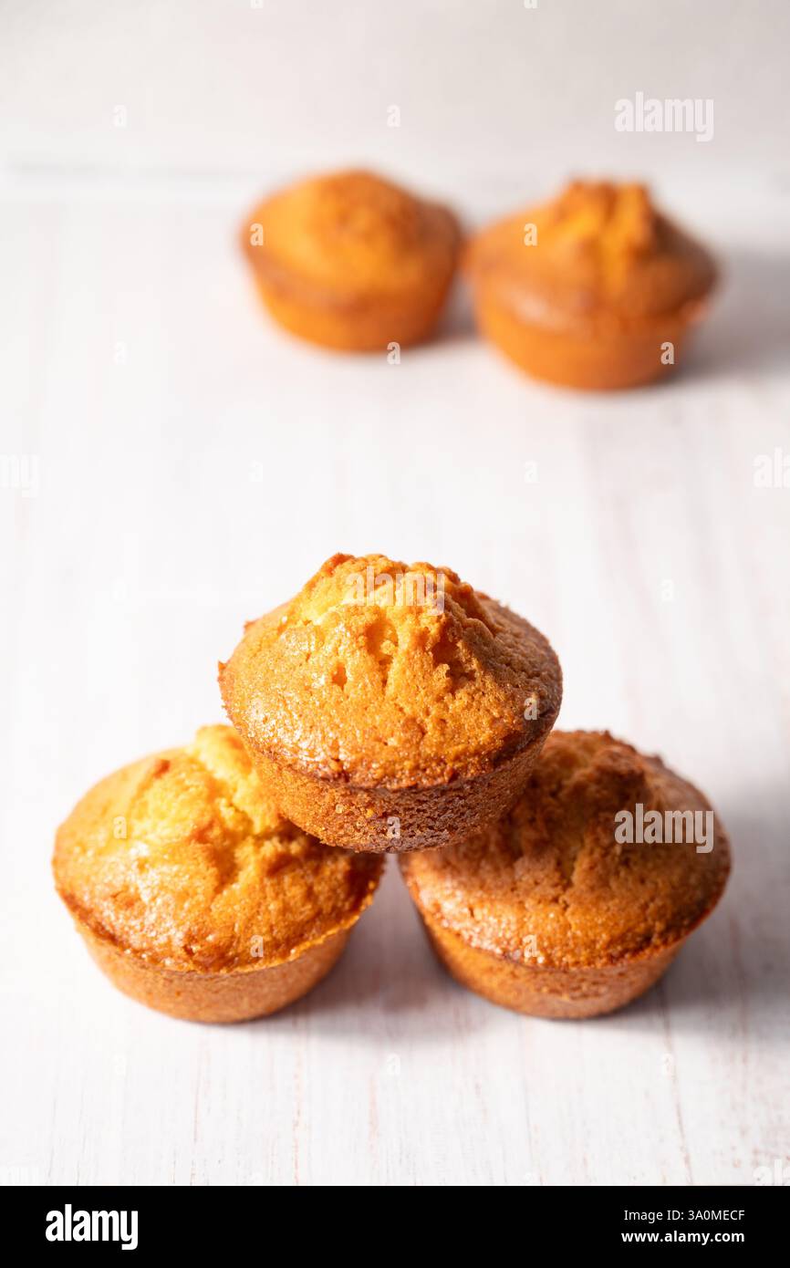 homemade lemon muffins on off white background Stock Photo
