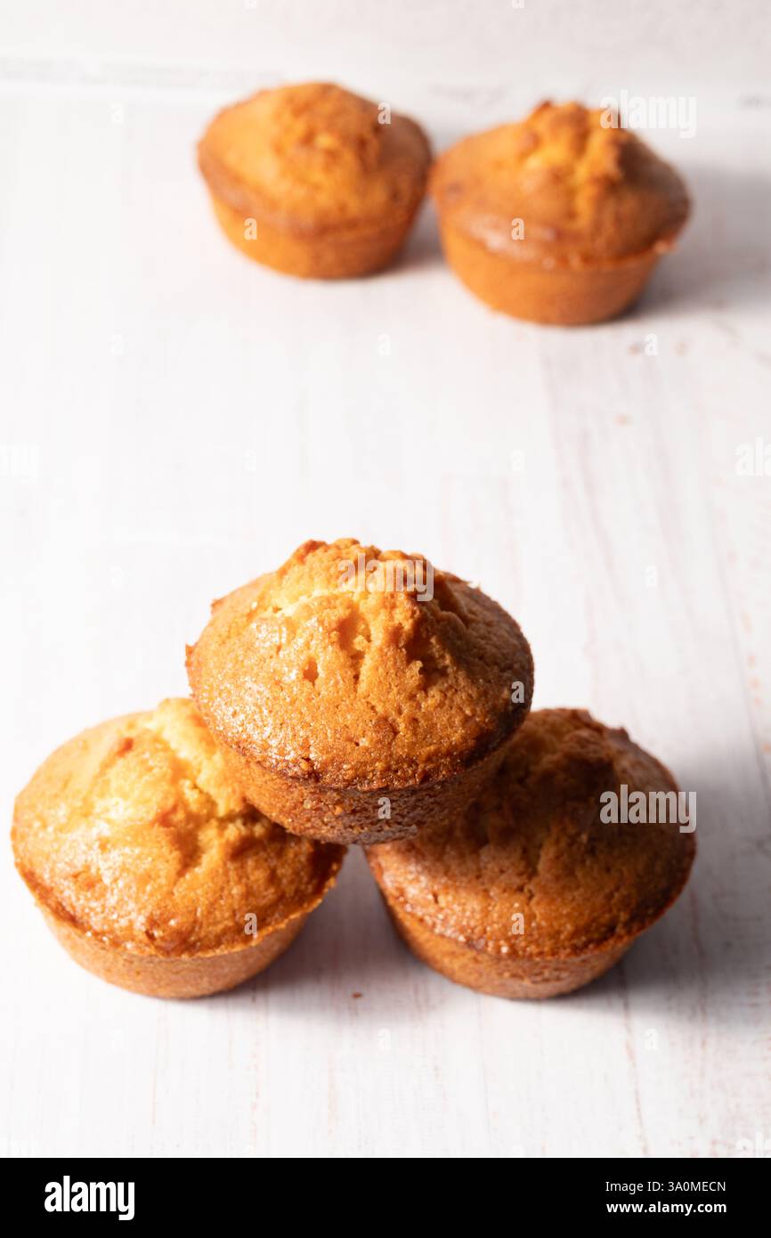 homemade lemon muffins on off white background Stock Photo