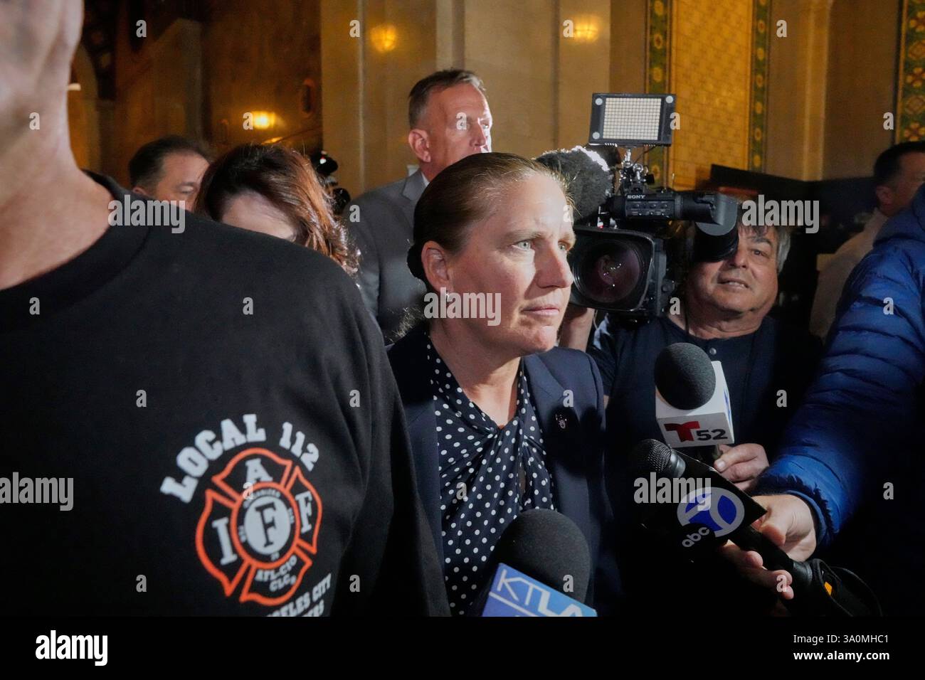 Former Los Angeles Fire Dept. Chief Kristin Crowley, center, is ...