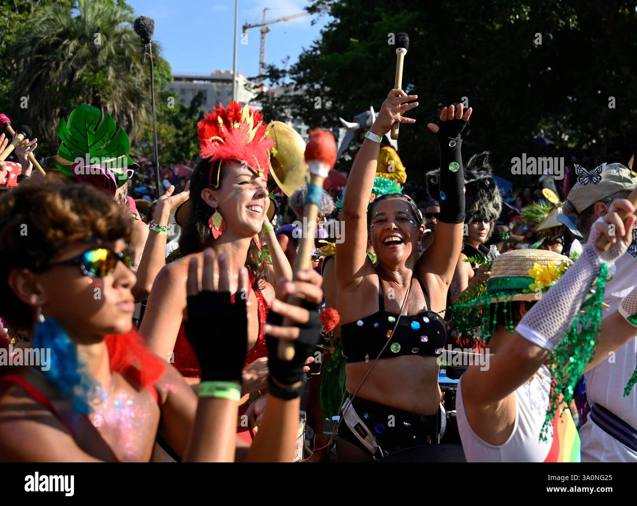 Rio de Janeiro-Brazil March 04, 2025, People dancing and playing Samba ...