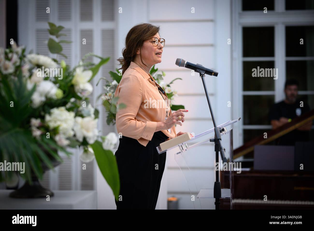 04 March 2025, Chile, Santiago De Chile: Actress Carolina Vera reads