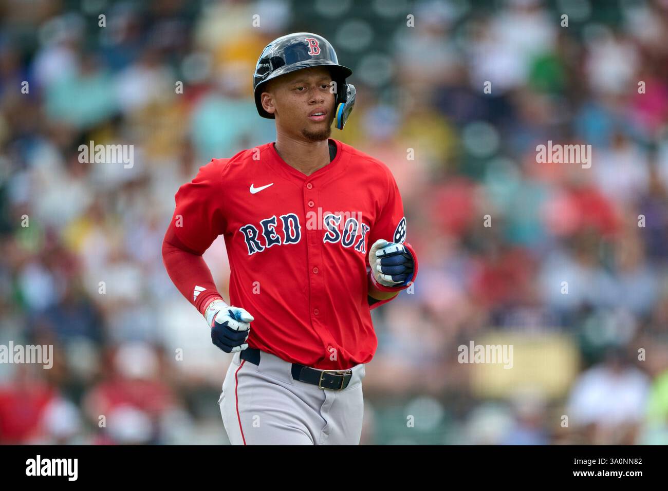 Boston Red Sox Kristian Campbell 28 Jogs To First Base After Drawing Boston Red Sox Kristian Campbell 28 Jogs To First Base After Drawing A Walk During An Mlb Spring Training Baseball Game Against The Pittsburgh Pirates On March 4 2025 At Lecom Park In Bradenton Florida Mike Janesfour Seam Images Via Ap 3A0NN82