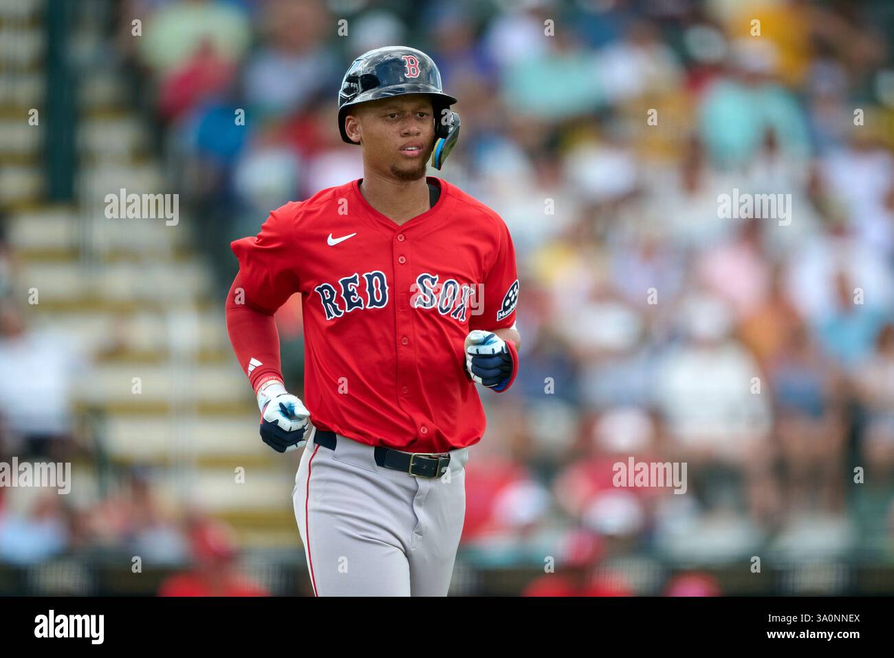 Boston Red Sox Kristian Campbell 28 Jogs To First Base After Drawing Boston Red Sox Kristian Campbell 28 Jogs To First Base After Drawing A Walk During An Mlb Spring Training Baseball Game Against The Pittsburgh Pirates On March 4 2025 At Lecom Park In Bradenton Florida Mike Janesfour Seam Images Via Ap 3A0NNEX