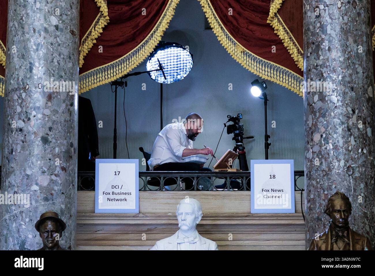 WASHINGTON — March 4 2025: A painter on the balcony of National Statuary Hall at the U.S. Capitol.  (Photo by: Joshua Sukoff/Medill News Service) Stock Photo