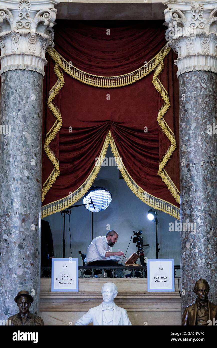 WASHINGTON — March 4 2025: A painter on the balcony of National Statuary Hall at the U.S. Capitol.  (Photo by: Joshua Sukoff/Medill News Service) Stock Photo