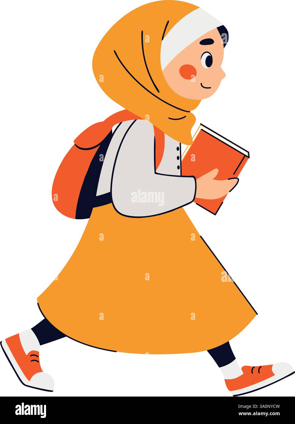 Hijab Student Holding Book Walking School Learning Stock Vector Image ...