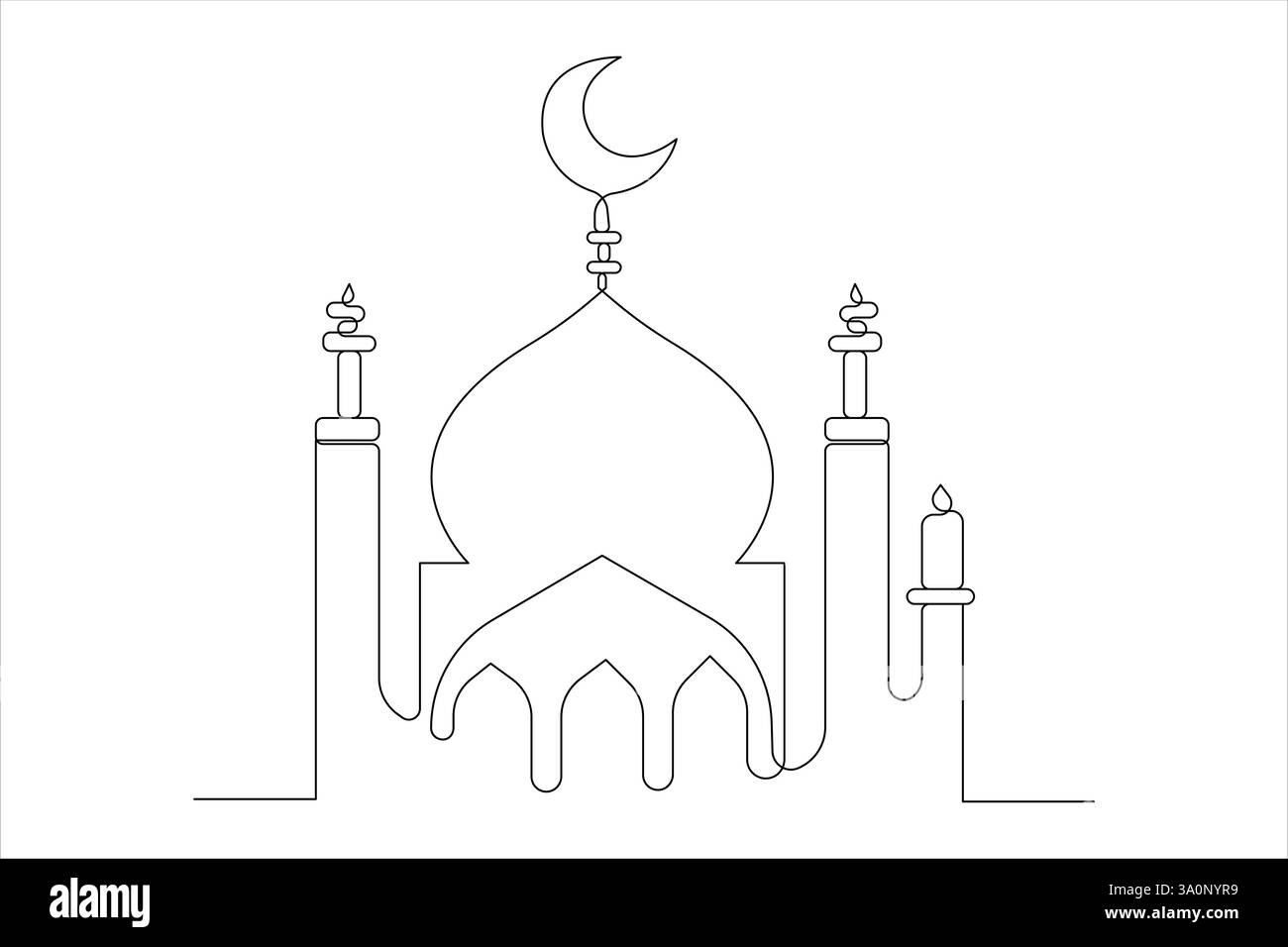 Continuous one Line art drawing of Mosque vector Stock Vector