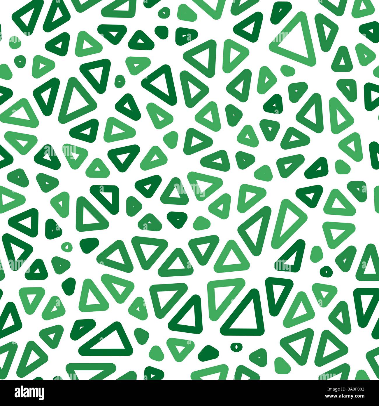 Triangle shapes background. Compact triangles size. Monotone style. Rounded triangles outlined. Repeatable pattern. Green Oasis Trail. Stock Vector