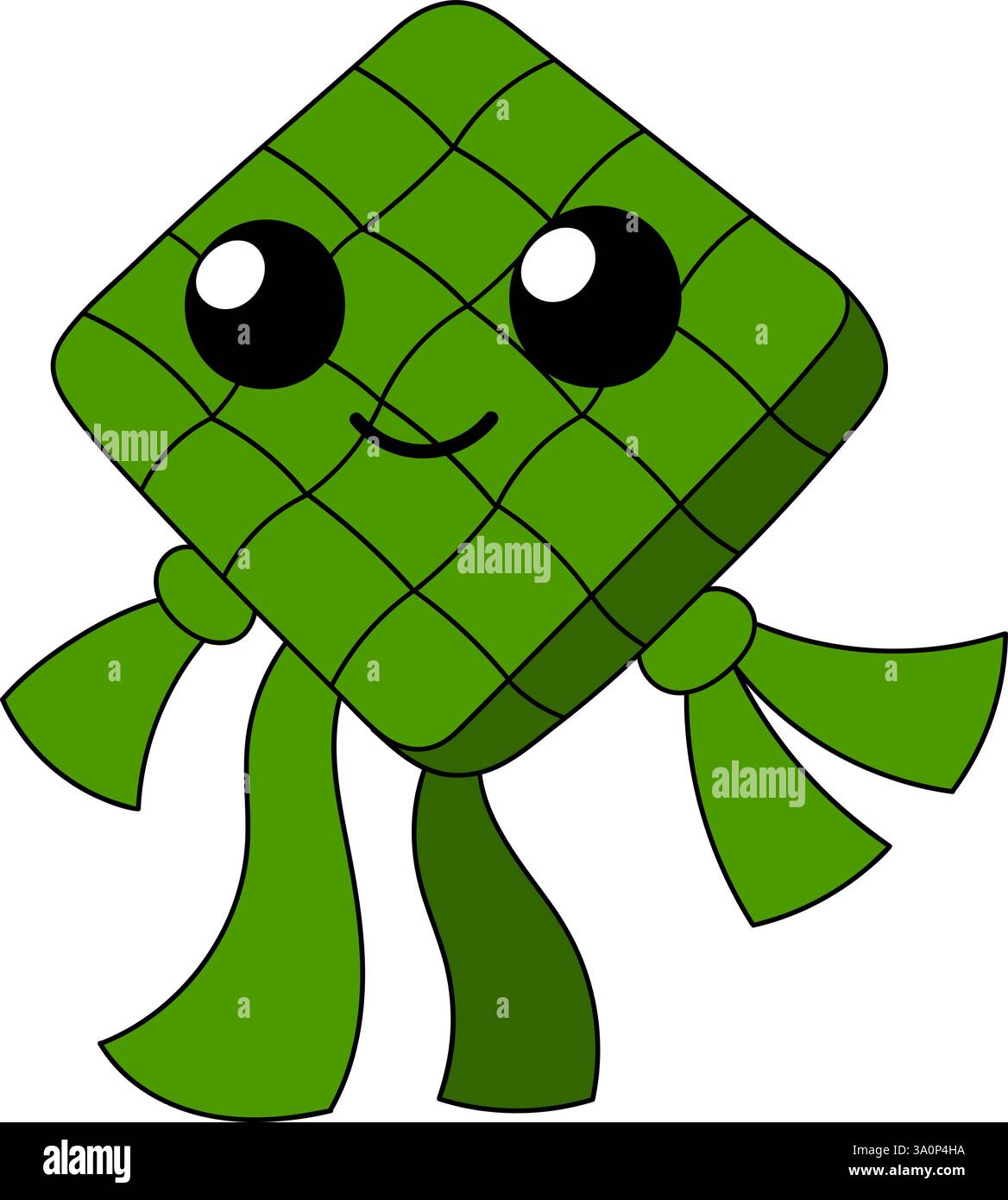 Illustration of a cute ketupat character with big eyes and a cheerful ...