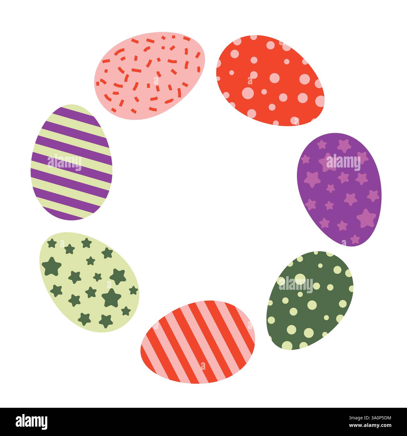 Brightly Colored Easter Eggs in a Circular Arrangement Frame with Patterns Stock Vector