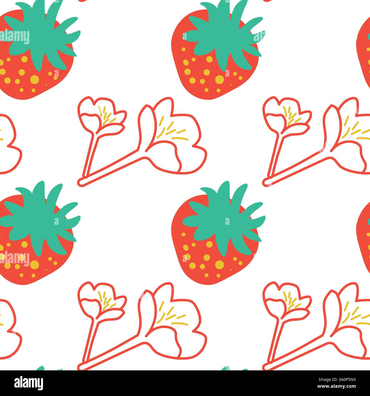 Seamless Pattern Featuring Strawberries and Flowers for Decorative Applications Stock Vector