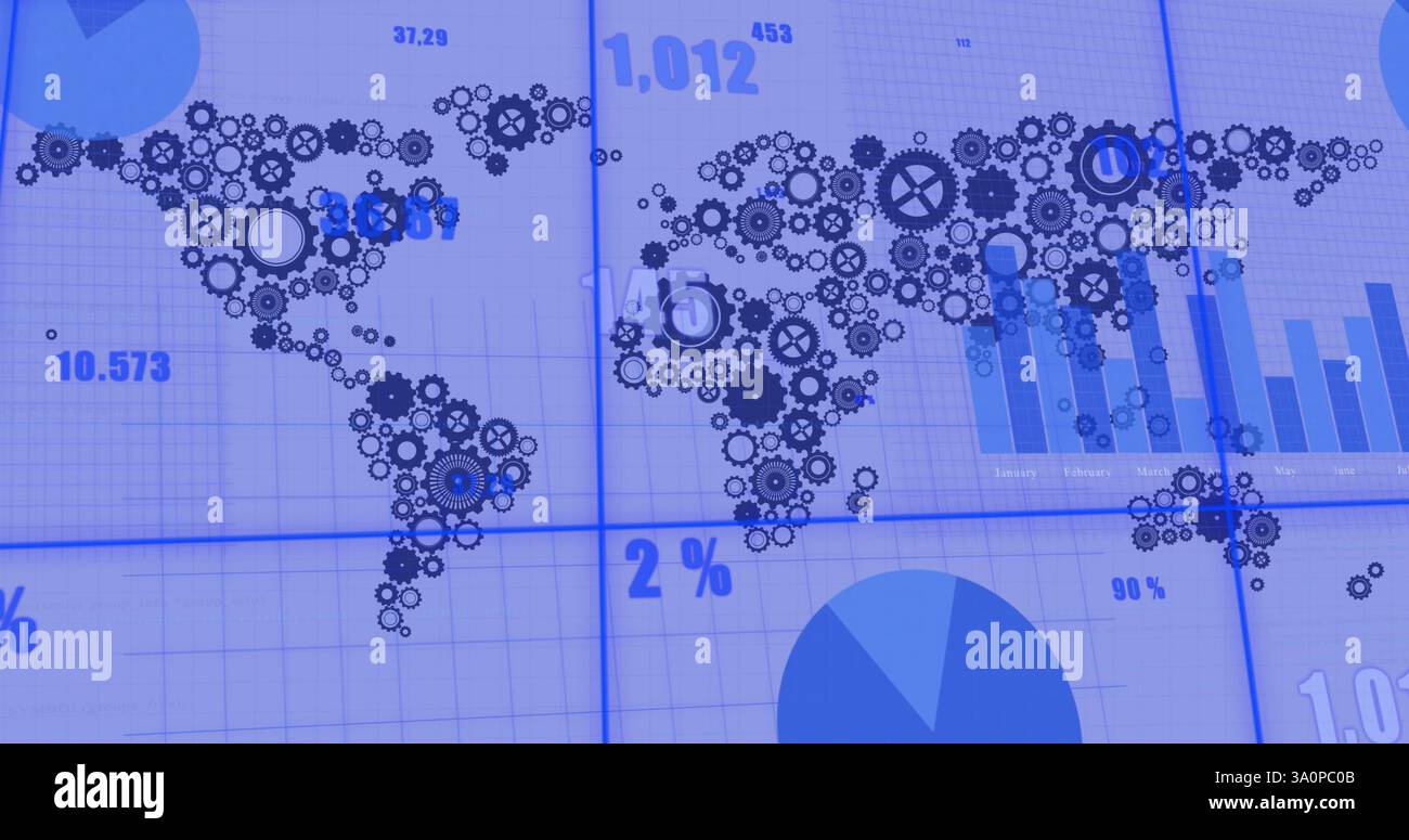 Cogs Data Image Image of data processing and diagrams over world map of cogs Stock ...