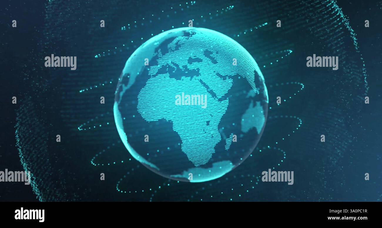 Image of spots and globe over 5g text Stock Photo